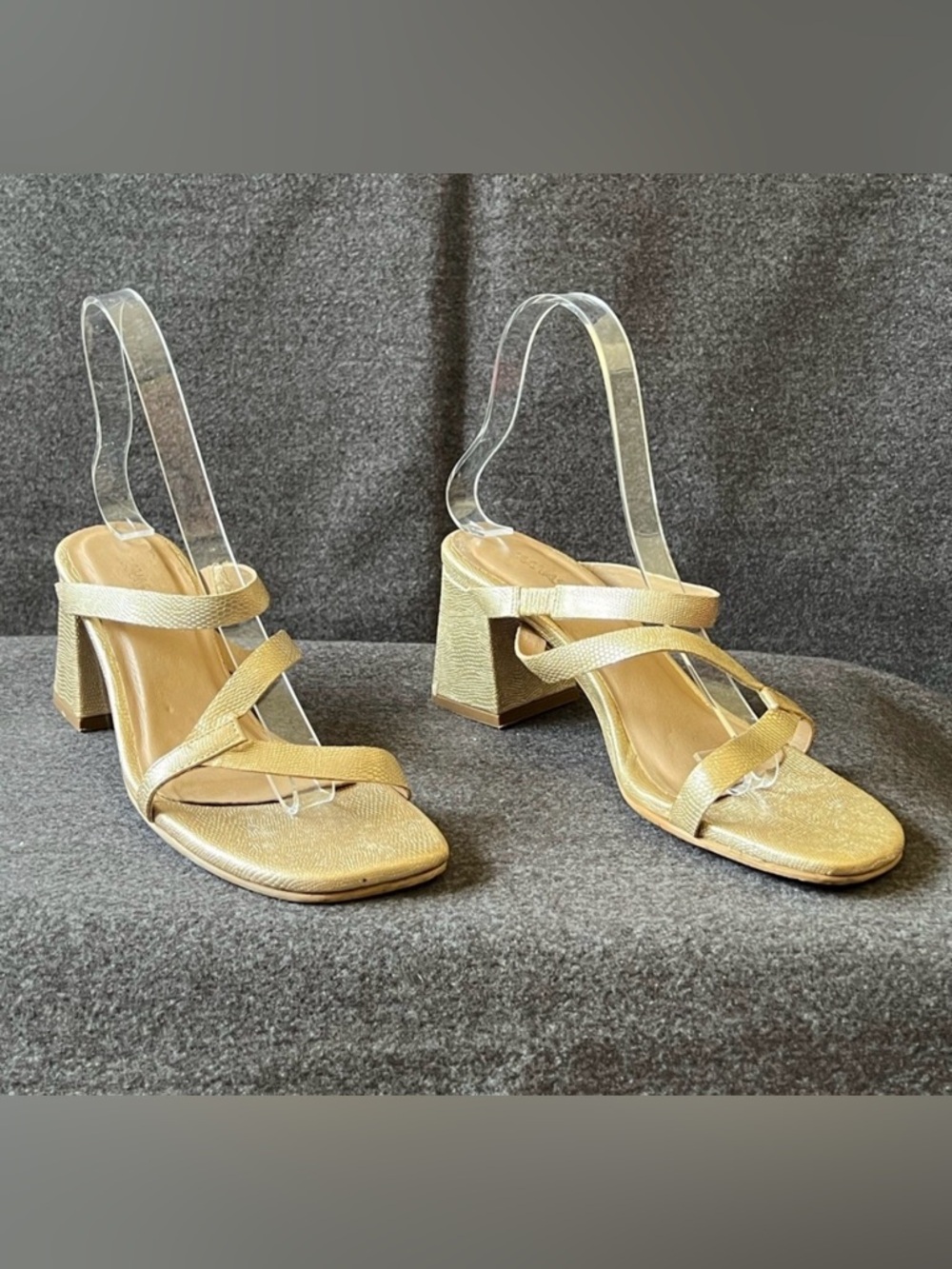 KAANAS Gold Embossed Leather Square-toe Sandals